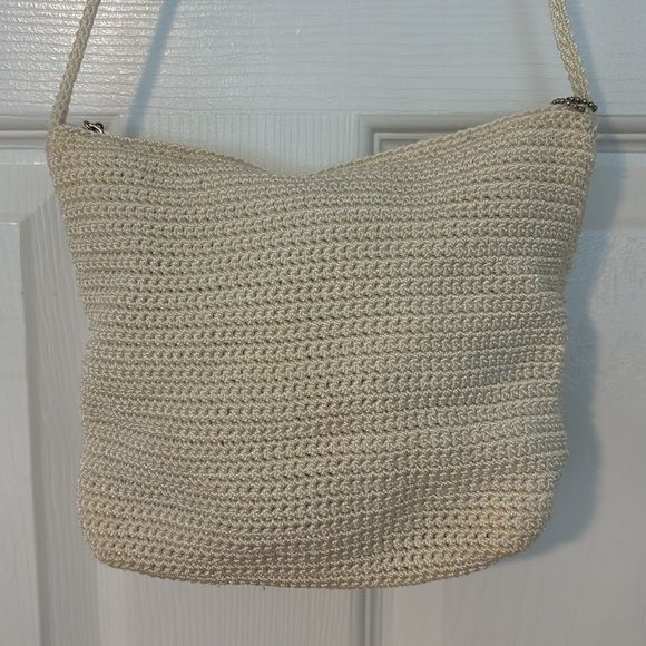 THE SAK woven lined mini purse bag crochet handle interior zippered pocket cream - Picture 2 of 15